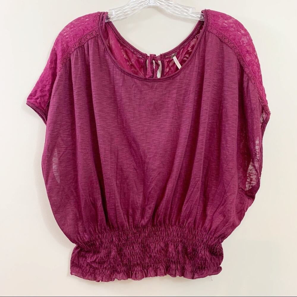 Free People Crinkle Burgundy Jersey Top